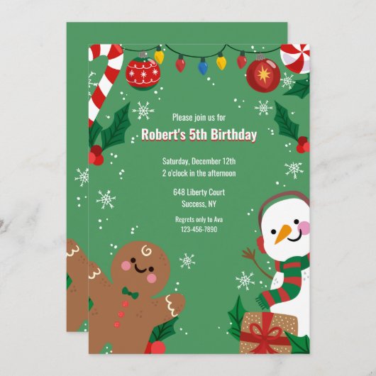 Gingerbread Man en Sneeuwman Kaart (Voorkant / Achterkant)