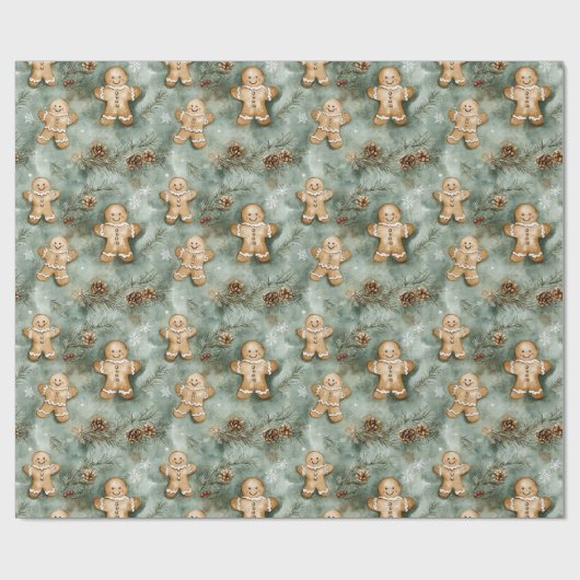 Gingerbread Man Evergreen Wrapping Paper Cadeaupapier (Vlak)