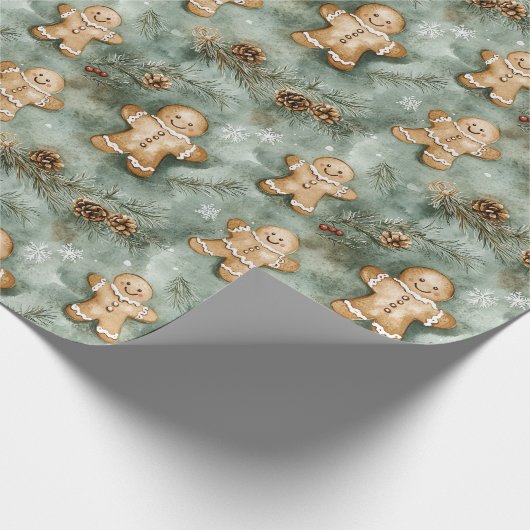 Gingerbread Man Evergreen Wrapping Paper Cadeaupapier (Hoek)