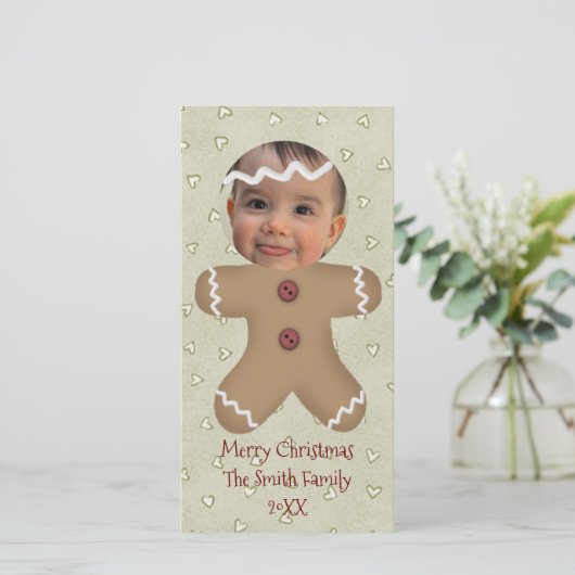 Gingerbread Man Face Custom Fotokaart Feestdagenkaart (Staand voorkant)