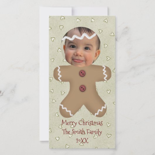 Gingerbread Man Face Custom Fotokaart Feestdagenkaart (Voorkant)