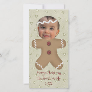 Gingerbread Man Face Custom Fotokaart Feestdagenkaart