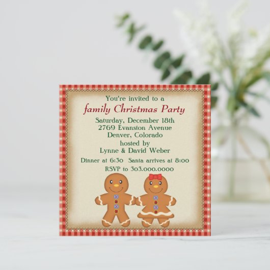 Gingerbread Man Familie Kerstfeest Kaart (Staand voorkant)