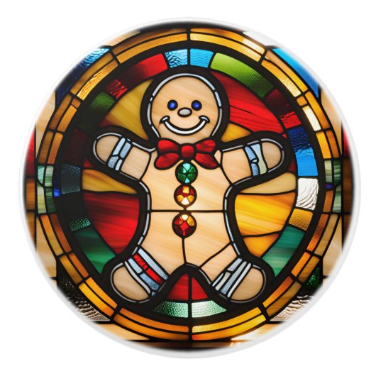 Gingerbread Man Faux Glas in lood Keramische Knop (Voorkant)