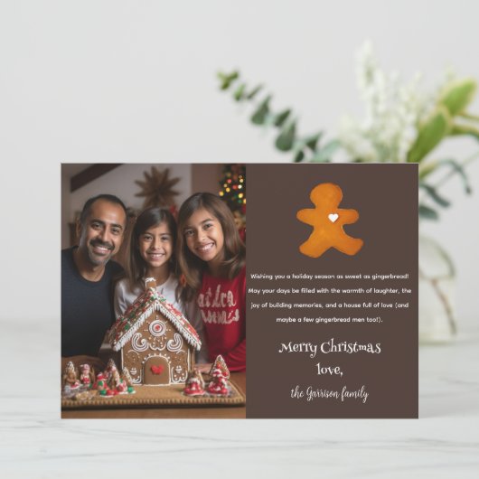 Gingerbread Man Feestelijk Minimaal 1 Foto Kerst Feestdagenkaart (Staand voorkant)