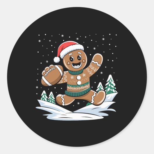 Gingerbread Man Football Ugly Christmas Pyjamas Co Ronde Sticker (Voorkant)