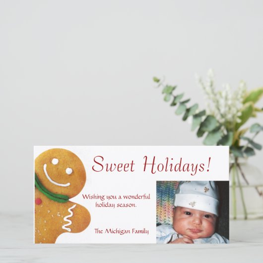 Gingerbread Man-fotokaart Feestdagenkaart (Staand voorkant)