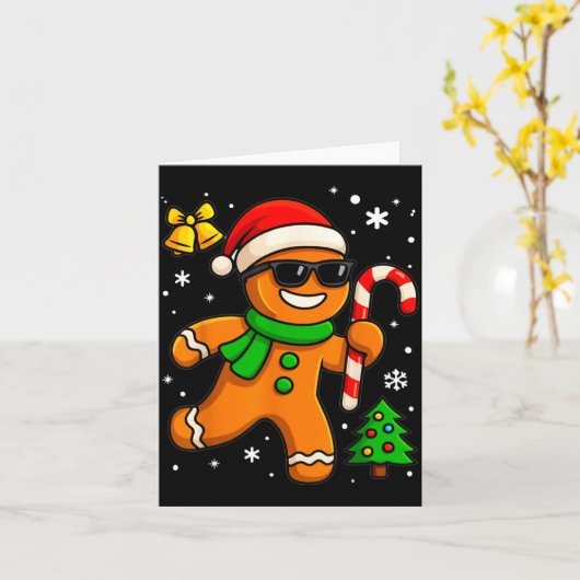 Gingerbread Man Funny Christmas Cookie Costume Bak Kaart (Gele Bloem)