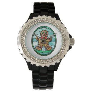 Gingerbread man gebrandschilderd glas horloge