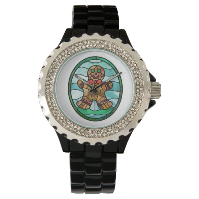 Gingerbread man gebrandschilderd glas horloge (Voorkant)