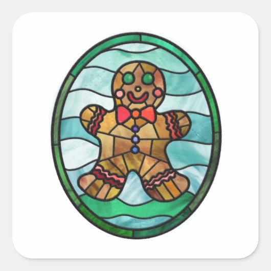 Gingerbread man gebrandschilderd glas stijl vierkante sticker (Voorkant)