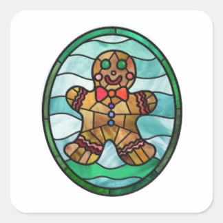 Gingerbread man gebrandschilderd glas stijl vierkante sticker