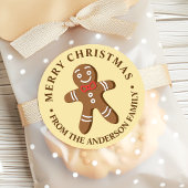 Gingerbread Man Geel Vrolijk Kerstfeest Ronde Sticker