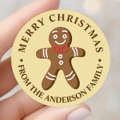 Gingerbread Man Geel Vrolijk Kerstfeest Ronde Sticker