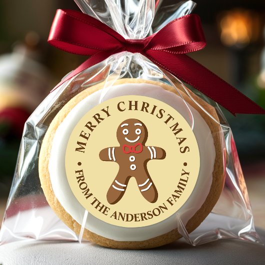 Gingerbread Man Geel Vrolijk Kerstfeest Ronde Sticker