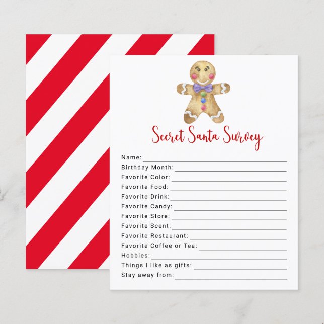 Gingerbread man - Geheim Santa Survey spel (Voorkant / Achterkant)