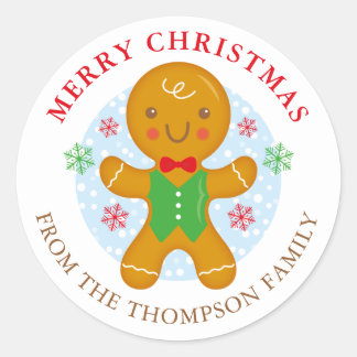 Gingerbread Man Gepersonaliseerd vakantielabel Ron Ronde Sticker