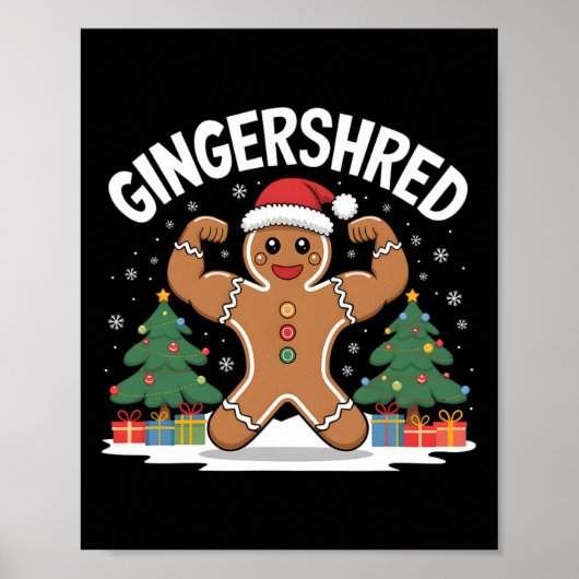 Gingerbread Man Gingershred Funny Gym Workout Chri Poster (Voorkant)