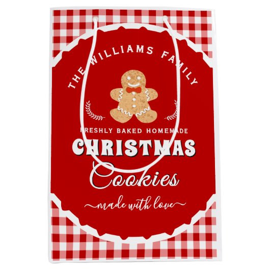 Gingerbread man Gingham Kerstverpakking Medium Cadeauzakje (Voorkant)