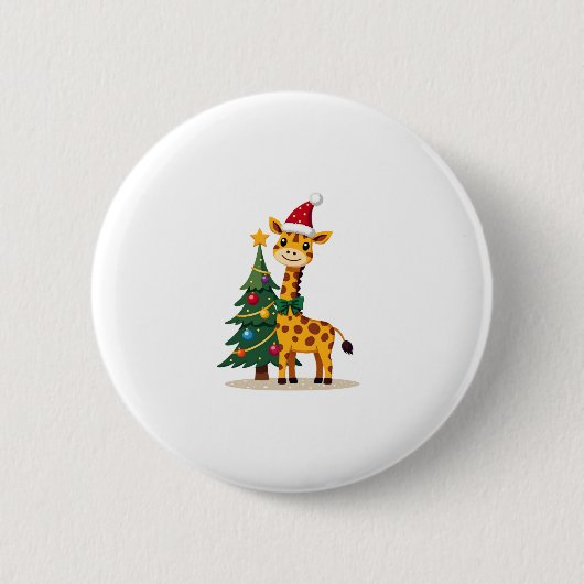 Gingerbread Man Giraffe Santa Hat Christmas Tree T Ronde Button 5,7 Cm (Voorkant)