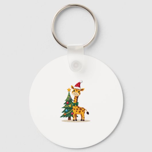 Gingerbread Man Giraffe Santa Hat Christmas Tree T Sleutelhanger (Voorkant)
