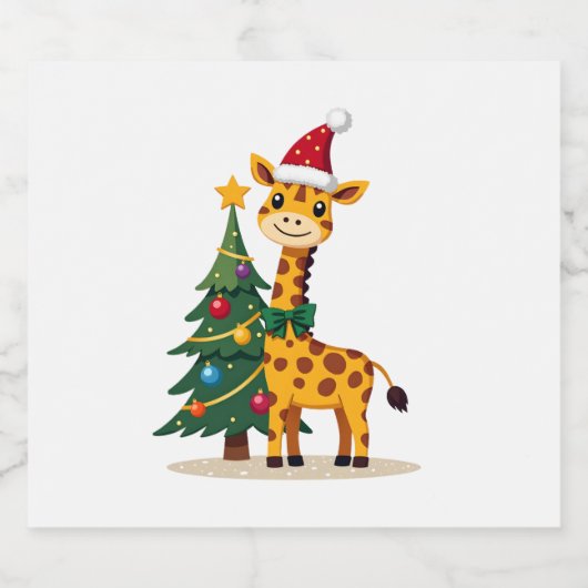 Gingerbread Man Giraffe Santa Hat Christmas Tree T Sparkling Wijnetiket (Enkel label)