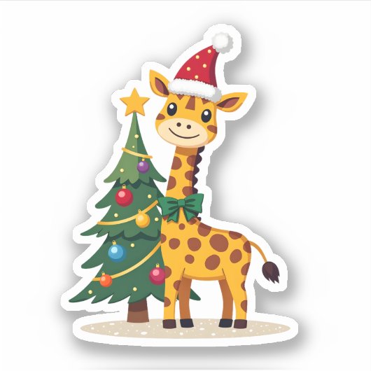 Gingerbread Man Giraffe Santa Hat Christmas Tree T Sticker (Voorkant)