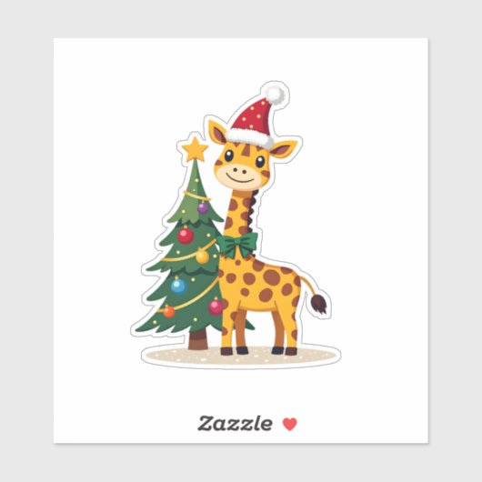 Gingerbread Man Giraffe Santa Hat Christmas Tree T Sticker (Vel)