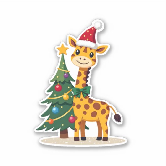 Gingerbread Man Giraffe Santa Hat Christmas Tree T Sticker (Voorkant)