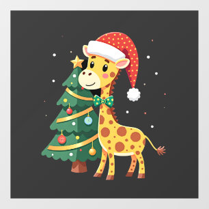 Gingerbread Man Giraffe Santa Hoed Kerstboom T Raamsticker
