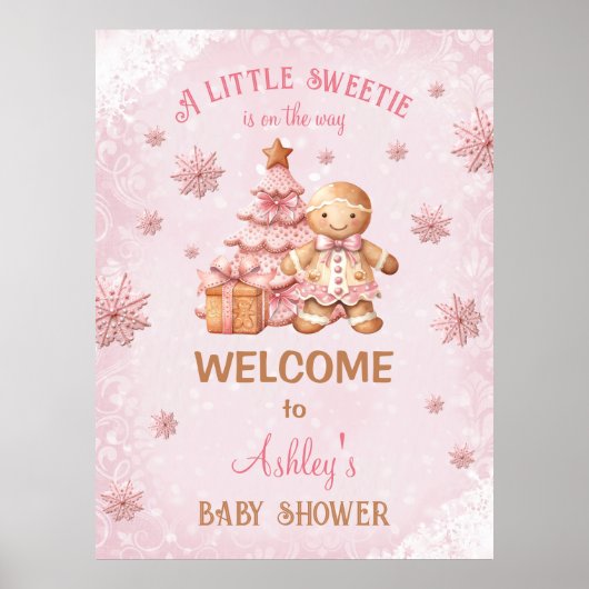 Gingerbread Man Girl Christmas Baby Shower Poster (Voorkant)