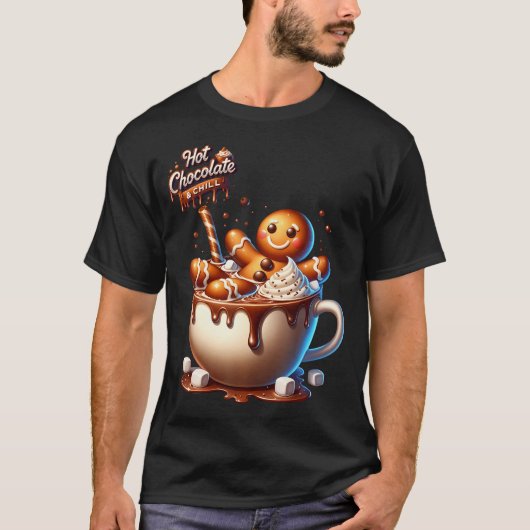 Gingerbread Man Grappige Warme Chocolade Ontspanne T-shirt (Voorkant)