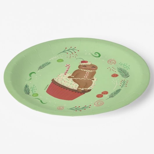 Gingerbread Man Green Papieren Bordje (Gekanteld)