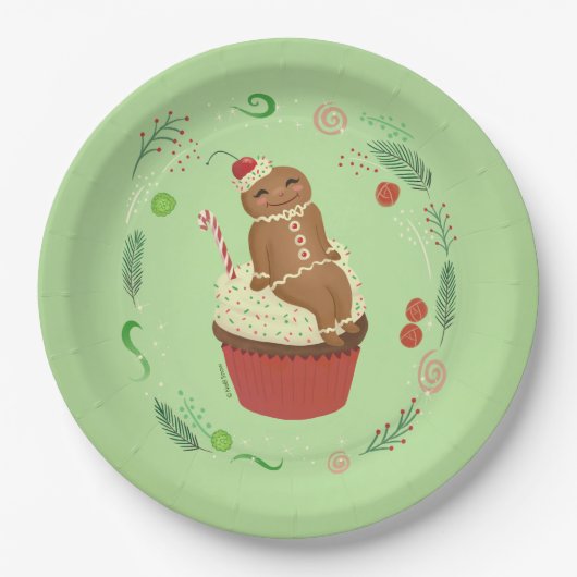 Gingerbread Man Green Papieren Bordje (Voorkant)