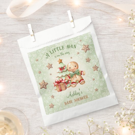 Gingerbread Man Green Red Christmas Baby shower Bedankzakje (Geknipt)