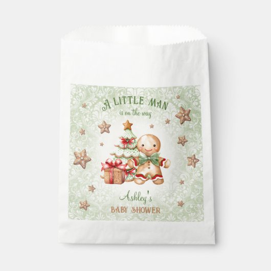 Gingerbread Man Green Red Christmas Baby shower Bedankzakje (Voorkant)