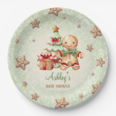 Gingerbread Man Green Red Christmas Baby shower Papieren Bordje (Voorkant)
