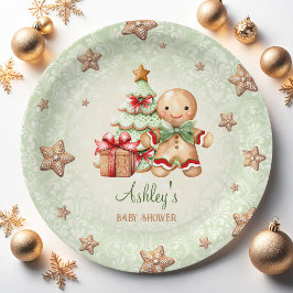 Gingerbread Man Green Red Christmas Baby shower Papieren Bordje