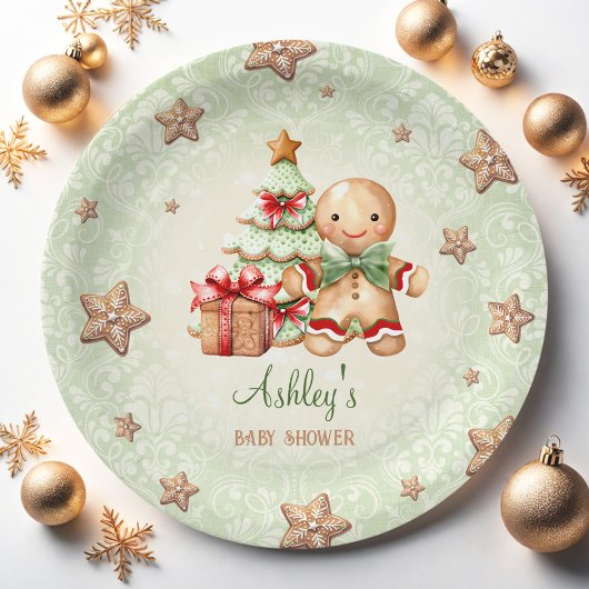 Gingerbread Man Green Red Christmas Baby shower Papieren Bordje
