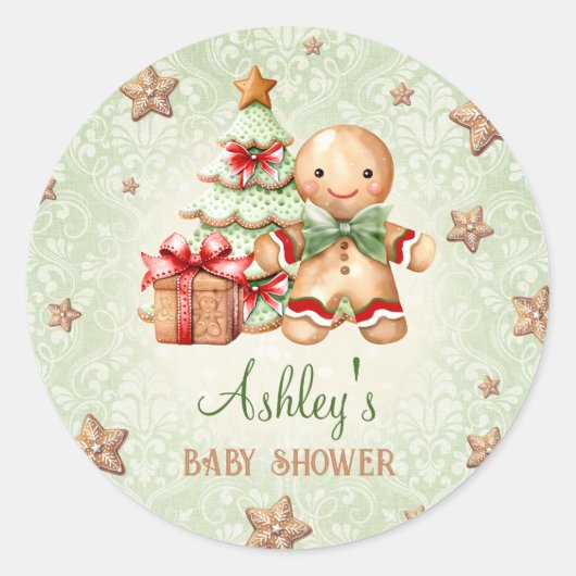 Gingerbread Man Green Red Christmas Baby shower Ronde Sticker (Voorkant)