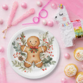 Gingerbread Man Greenery Christmas Paper Plate Papieren Bordje (Feest)