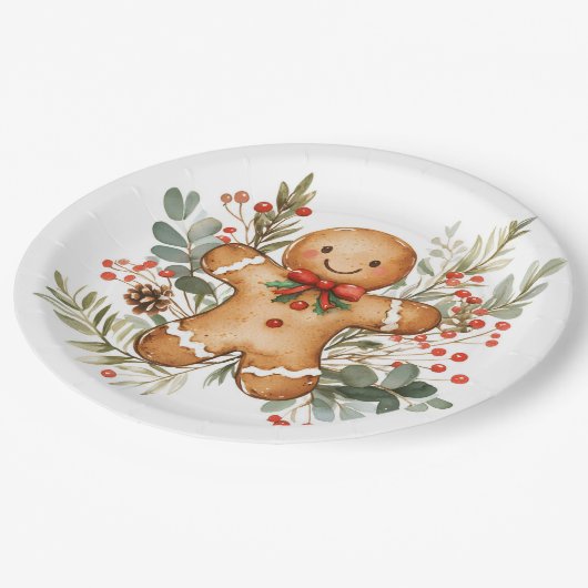 Gingerbread Man Greenery Christmas Paper Plate Papieren Bordje (Gekanteld)