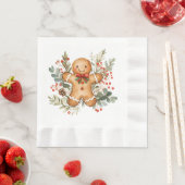 Gingerbread Man Greenery Foliage Christmas Napkin Servet (Insitu)
