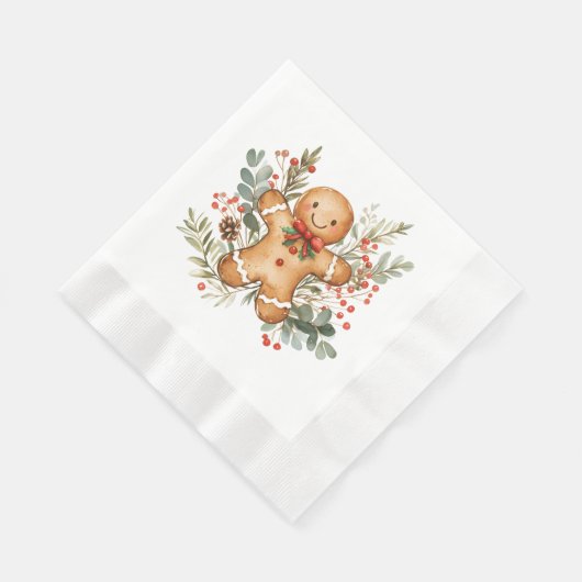 Gingerbread Man Greenery Foliage Christmas Napkin Servet (Hoek)