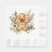 Gingerbread Man Greenery Foliage Christmas Napkin Servet (Voorkant)