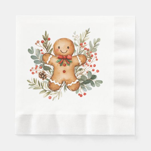 Gingerbread Man Greenery Foliage Christmas Napkin Servet (Voorkant)