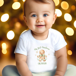 Gingerbread Man Groen Beige Naam Eerste Kerstmis
