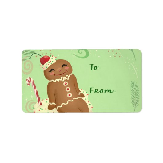 Gingerbread Man Groene Sticker Gift Label (Voorkant)
