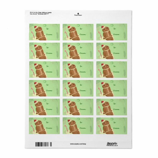 Gingerbread Man Groene Sticker Gift Label (Full Sheet)