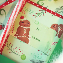 Gingerbread Man Groene Sticker Gift Label